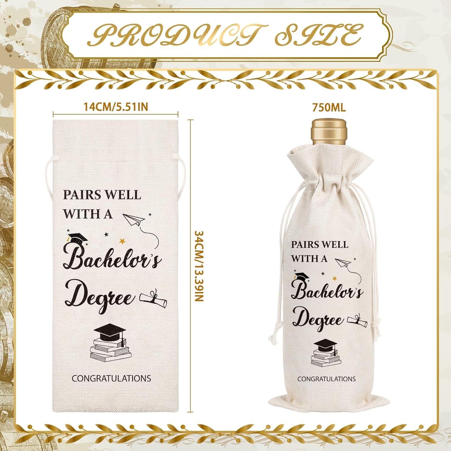 Wxiben Graduation Gifts Wine Bag - Bachelors Degree Gifts for Women Man Pairs Well With A Master's Degree Wine Bottle Bag Graduation Party Decoration Graduate Gift for Her Him College Friends
