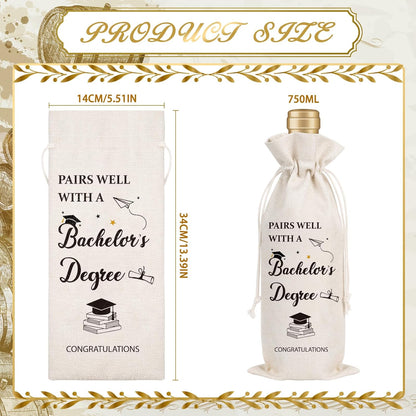 Wxiben Graduation Gifts Wine Bag - Bachelors Degree Gifts for Women Man Pairs Well With A Master's Degree Wine Bottle Bag Graduation Party Decoration Graduate Gift for Her Him College Friends