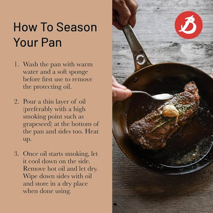 de Buyer MINERAL B Pro Carbon Steel Fry Pan - 11" Diameter, Naturally Non-Stick Finish - Perfect for Searing & Sautéing