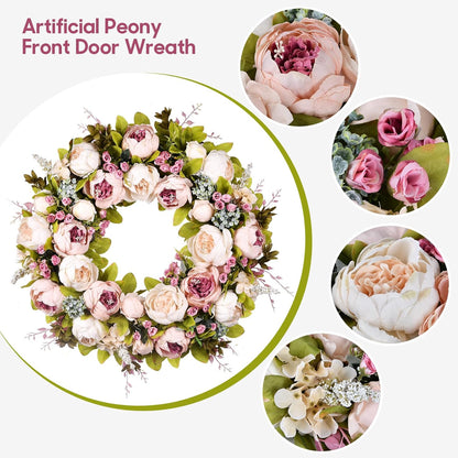 Peony Rose Spring Wreath by [Brand Name] - 22 Inch Handmade Floral Decor for Front Door & Windows
