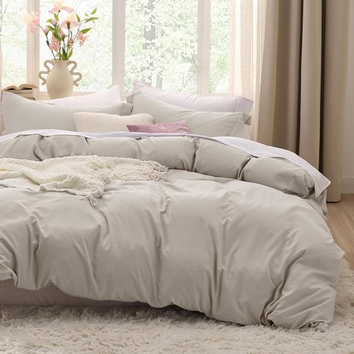 Bedsure Duvet Cover Set - Queen Size 3-Piece Extra Soft Linen Bedding, 90x90 Inches with Zipper Closure & 2 Pillow Shams
