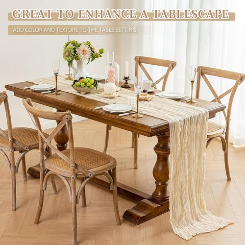 Cheesecloth Table Runner - 10 Ft Boho Rustic Sheer Gauze for Centerpiece Decor | Beige