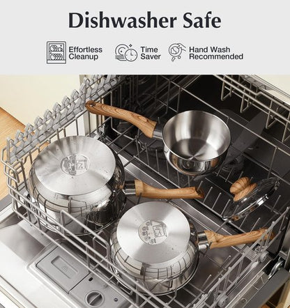 KOCH SYSTEME CS Stainless Steel Saucepan Set, 6 Piece Sauce Pan Set 1QT & 2QT & 3QT with Heat-resistant Bakelite Handle, Cool-Touch Stainless Steel Pot Set, Sauce Pans Induction Ready