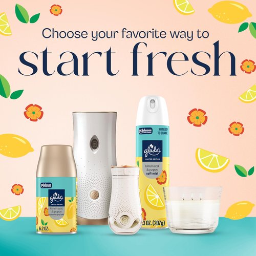 Glade PlugIns Refills Air Freshener, Lemon Zest & Poppy, Scented and Essential Oils for Home and Bathroom, 1.34 Fl Oz, 2 Count