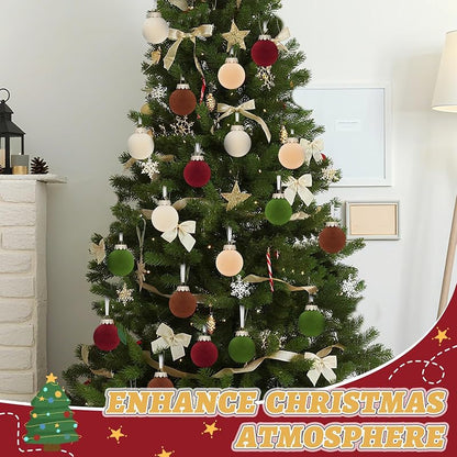Velvet Flocked Christmas Tree Ornaments Set 25 Pcs 2.36in Multicolor Shatterproof Balls