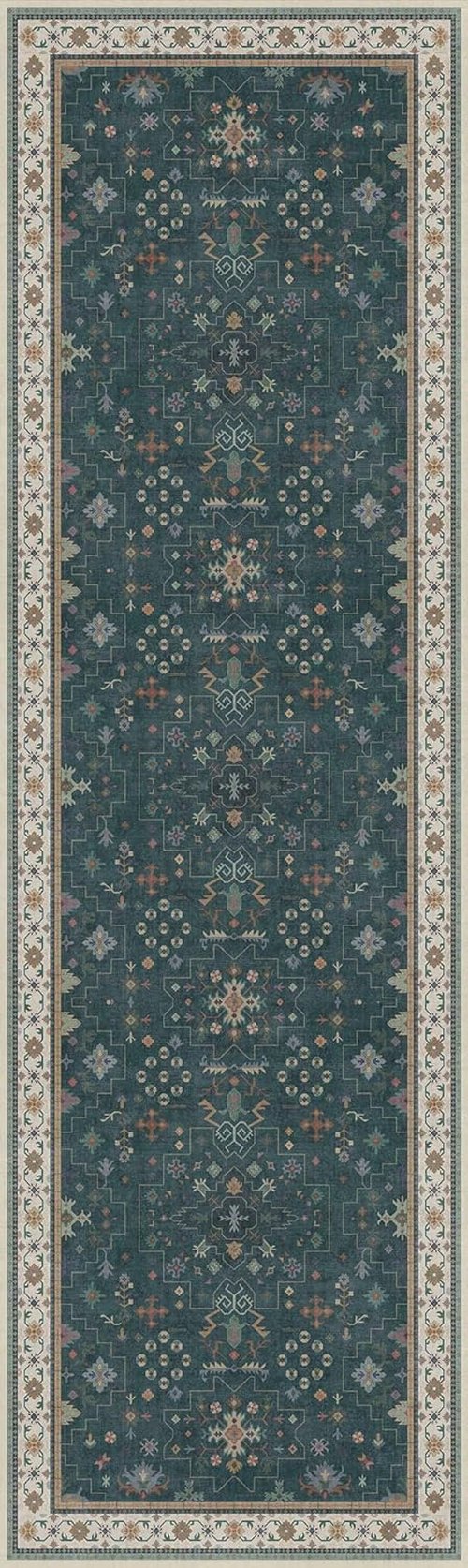 Hazo Haus Dark Green Kitchen Rug - Modern Vintage Boho Floral Design, Washable Non-Slip 10 ft Runner