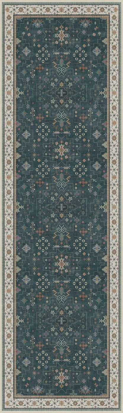 Hazo Haus Dark Green Kitchen Rug - Modern Vintage Boho Floral Design, Washable Non-Slip 10 ft Runner