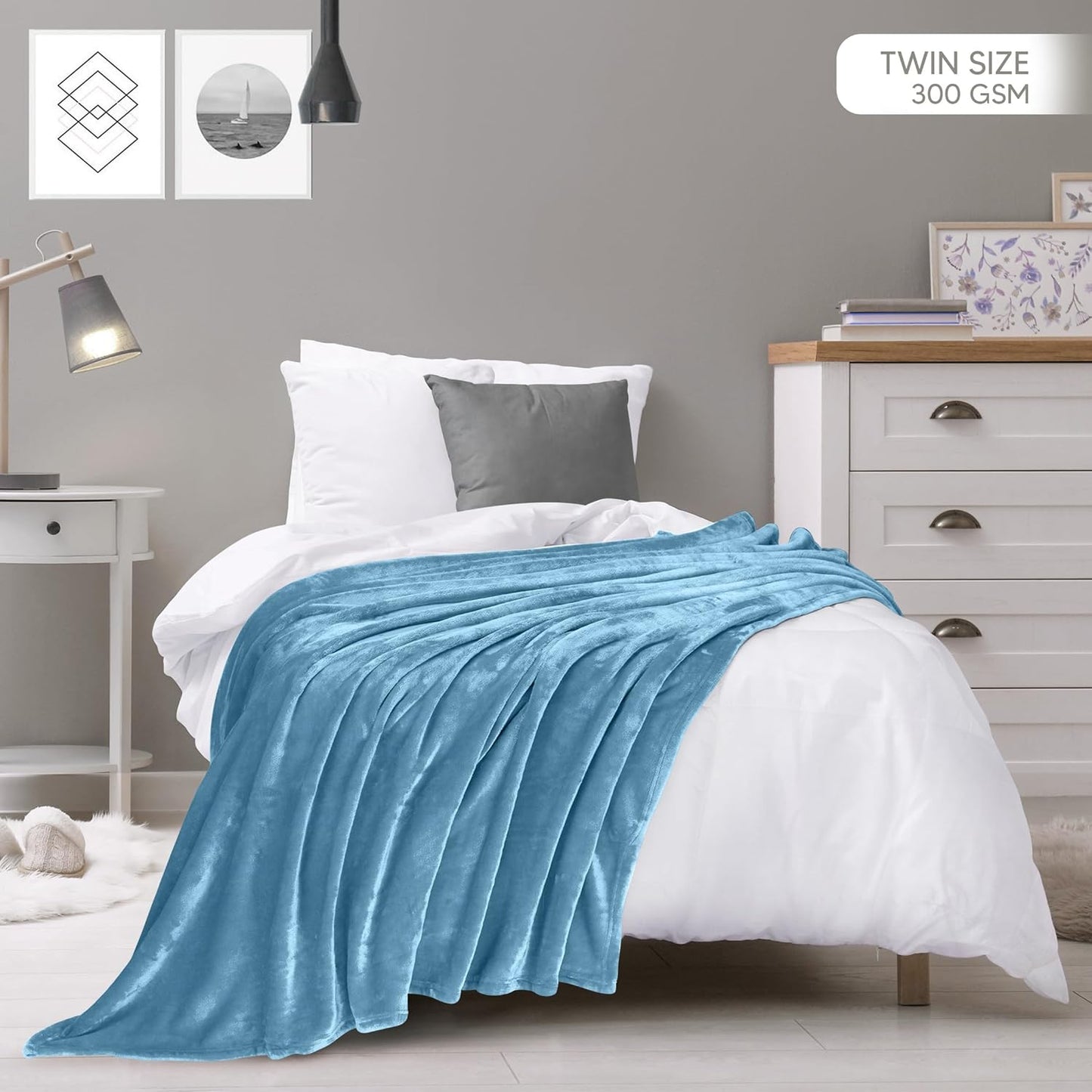 Utopia Bedding Fleece Blanket - Luxury Soft Microfiber Twin Size in Washed Blue (60x80 Inch)