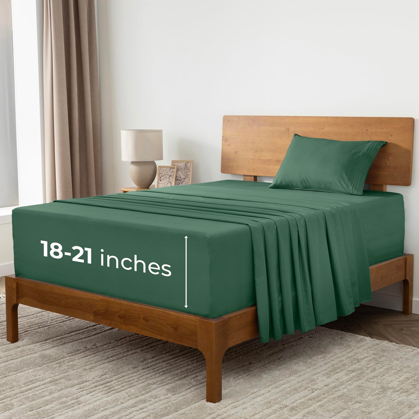 Mellanni Extra Deep Twin Sheets - 3 PC Iconic Collection Bedding - Hotel Luxury, Ultra Soft, Cooling Bed Sheets - Wrinkle, Fade, Stain Resistant (Twin, Emerald Green)