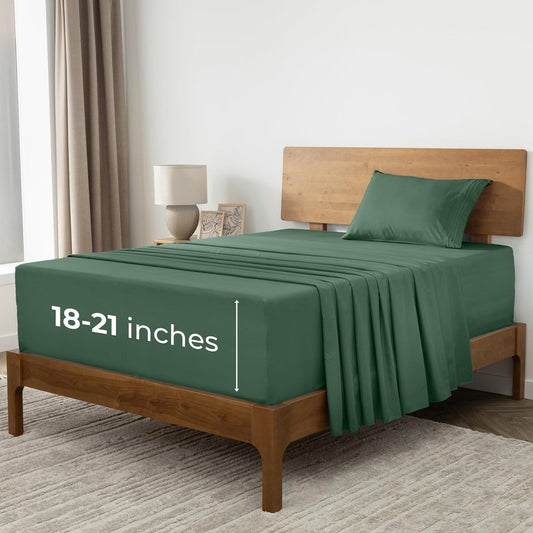 Mellanni Extra Deep Twin XL Sheets - 3 PC Iconic Collection Bedding - Luxury, Ultra Soft, Cooling Bed Sheets - Wrinkle, Fade, Stain Resistant (Twin Extra Long, Emerald Green)