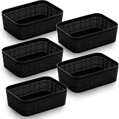BINO Woven Plastic Basket - XS Black, 5-Pack | Stylish Home Organization & Space-Saving Storage