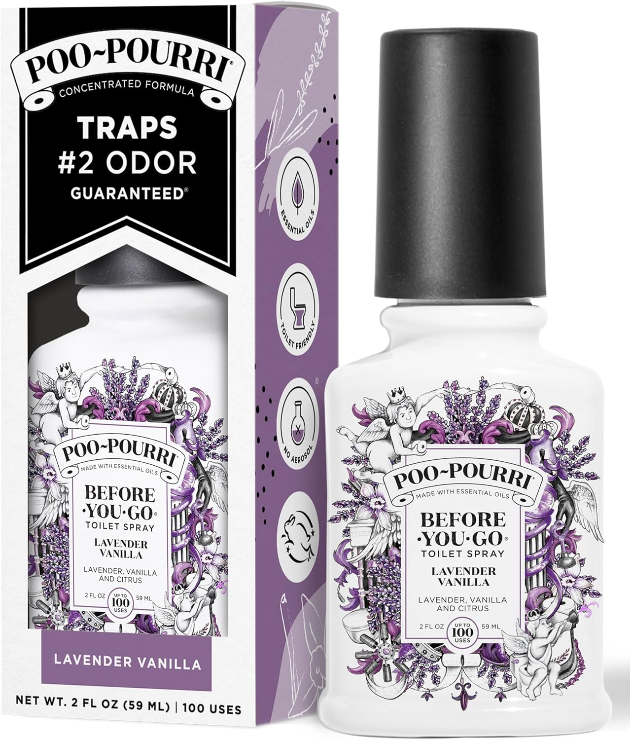 Poo-Pourri Before-You-Go Toilet Spray - Lavender Vanilla, 2 Fl Oz | Essential Oil Bathroom Deodorizer, TSA Approved