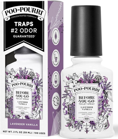 Poo-Pourri Before-You-Go Toilet Spray - Lavender Vanilla, 2 Fl Oz | Essential Oil Bathroom Deodorizer, TSA Approved