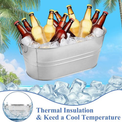 2 PCS Galvanized Bucket 4 Gallon Ice Buckets for Parties with Carry Handles Stainless Steel Beverage Tub for Parties 4 Gallon Galvanized Tub with Handles Drink Buckets for Parties Supplies