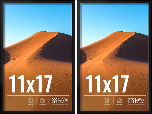 LaVie Home 11x17 Picture Frame - Classic Black Wall Display Frame with HD Plexiglas | 2-Pack for Vertical or Horizontal Use