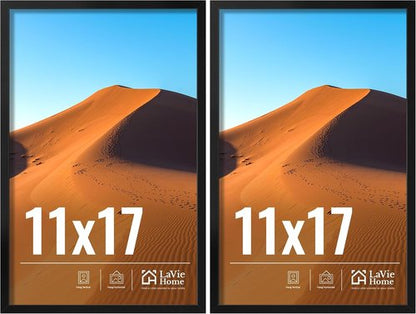 LaVie Home 11x17 Picture Frame - Classic Black Wall Display Frame with HD Plexiglas | 2-Pack for Vertical or Horizontal Use