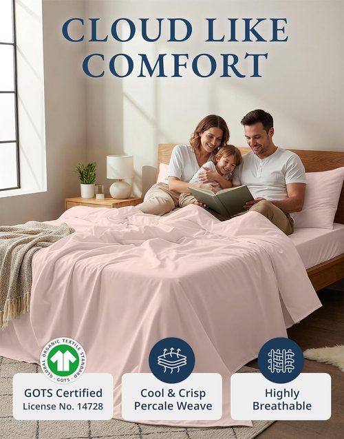 **LANE LINEN Eco-Friendly 100% Organic Cotton Queen Sheets - Mercerized, Fade Resistant, Dusty Rose**