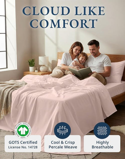 **LANE LINEN Eco-Friendly 100% Organic Cotton Queen Sheets - Mercerized, Fade Resistant, Dusty Rose**