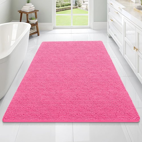 OLANLY Bathroom Rugs 70x46, Extra Soft Absorbent Chenille Bath Rugs, Rubber Backing Quick Dry, Machine Washable Bath Mats for Bathroom Floor, Tub and Shower, Home Decor Accessories, Hot Pink