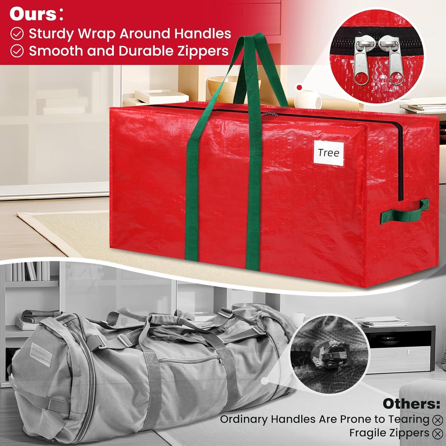 RoomHacks Christmas Tree Storage Bag - Durable Waterproof 9 Ft Xmas Tree Tote with Handles & Tag Pocket