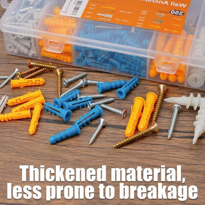 KURUI Drywall Anchors Kit - 350 Pcs Assortment for Sheetrock & Concrete | 5 Sizes for Picture Hanging