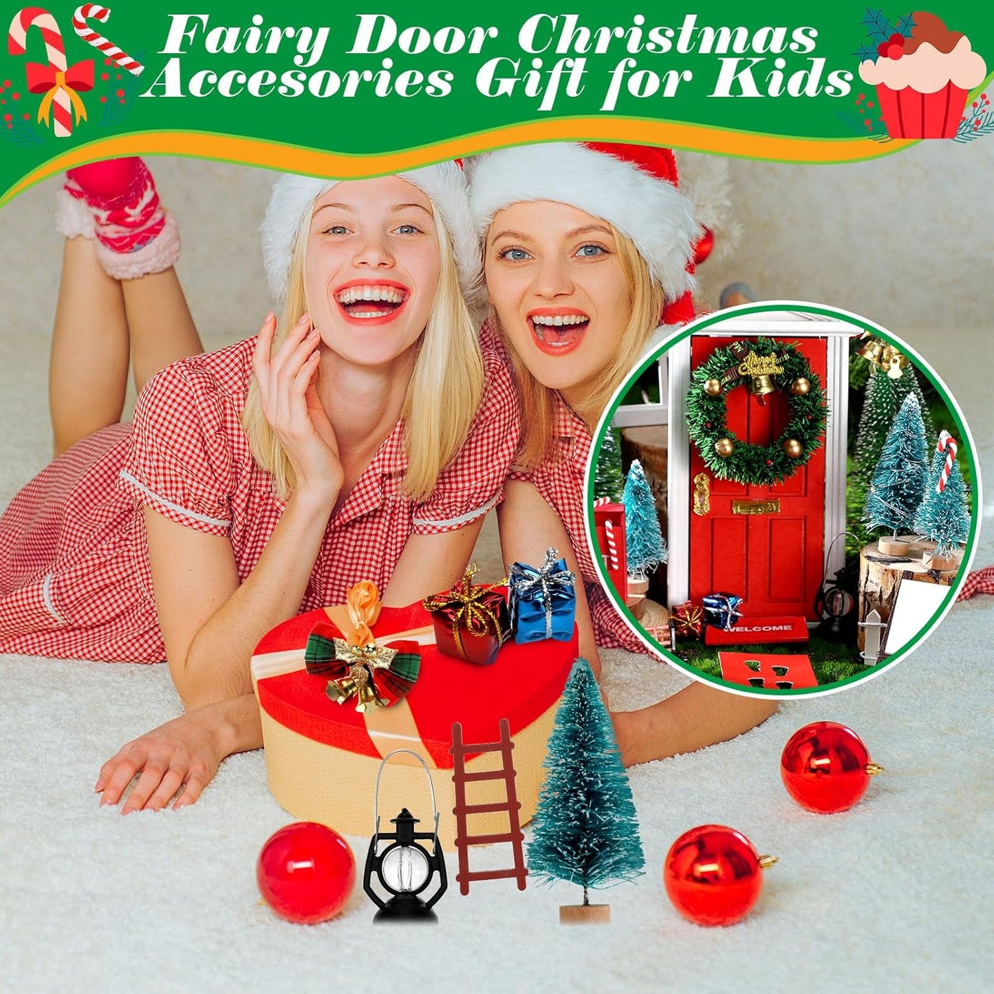 Syhood 29 Pcs Christmas Fairy Door Decorations - Enchanted Miniature Wooden Kit for Outdoor Xmas Decor