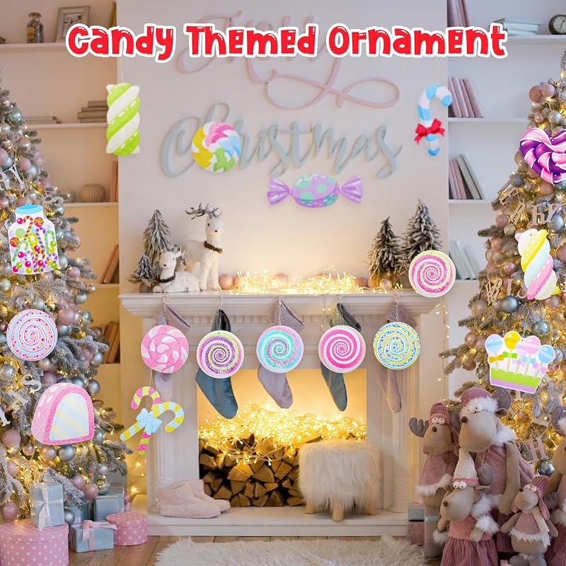 Pastel Christmas Candy Cane Ornaments Set — 25 Double-Sided Corrugated Plastic Decorations