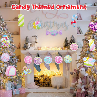 Pastel Christmas Candy Cane Ornaments Set — 25 Double-Sided Corrugated Plastic Decorations