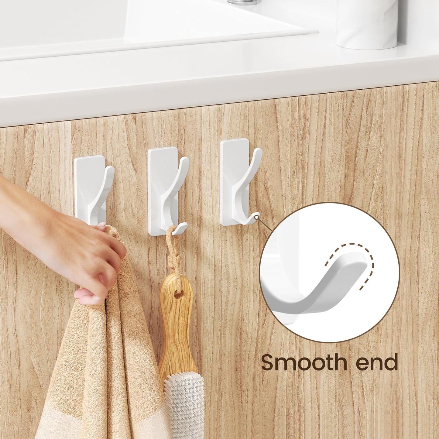 Pickpiff White Self-Adhesive Coat Hooks - 13LB Extra Strong Stainless Steel Wall Hooks | 10 Pack for Bathroom, Kitchen, and More