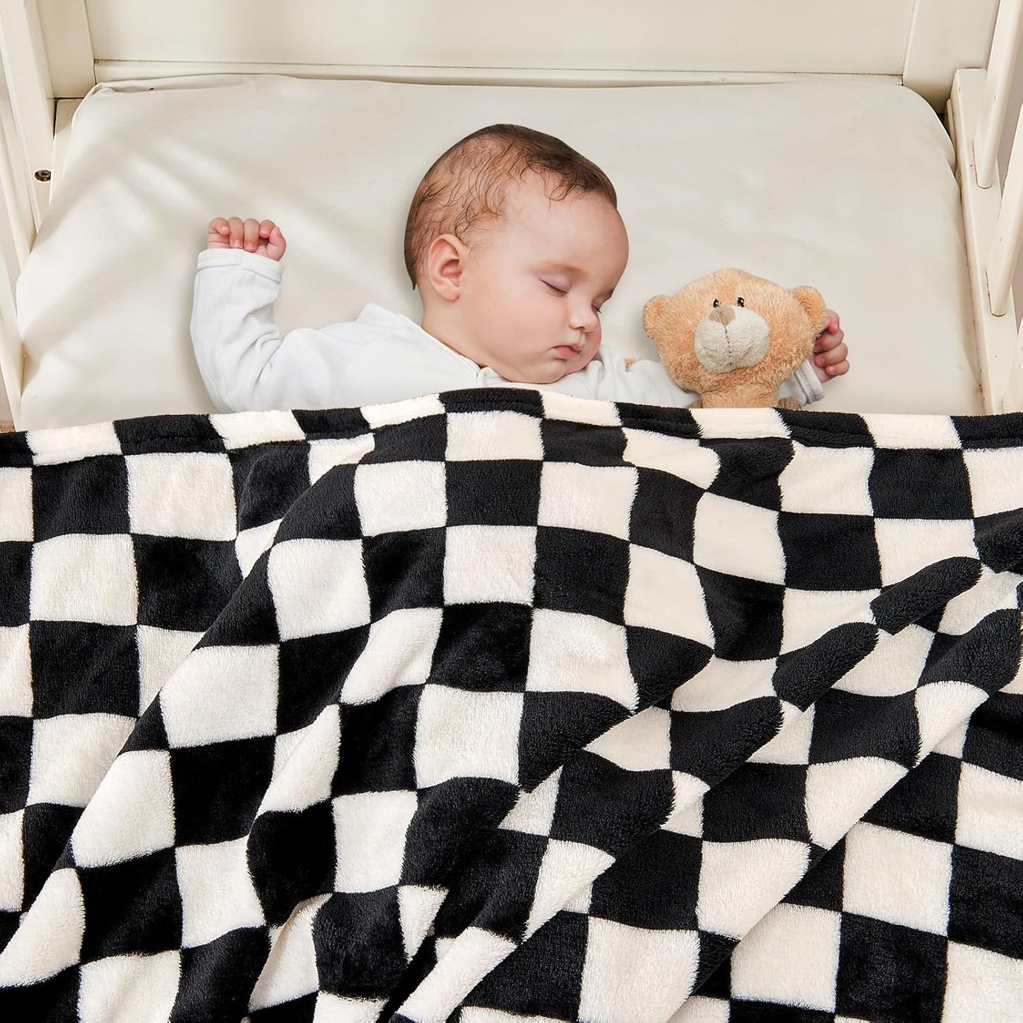 Yurhap Checkered Baby Blanket - Ultra Soft Fleece for Boys & Girls | Cozy 30''x40'' Crib & Stroller Blanket in Black