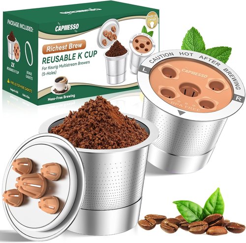 CAPMESSO Reusable K Cups - Stainless Steel Coffee Filters for Keurig | 2 Pack with Multistream Technology