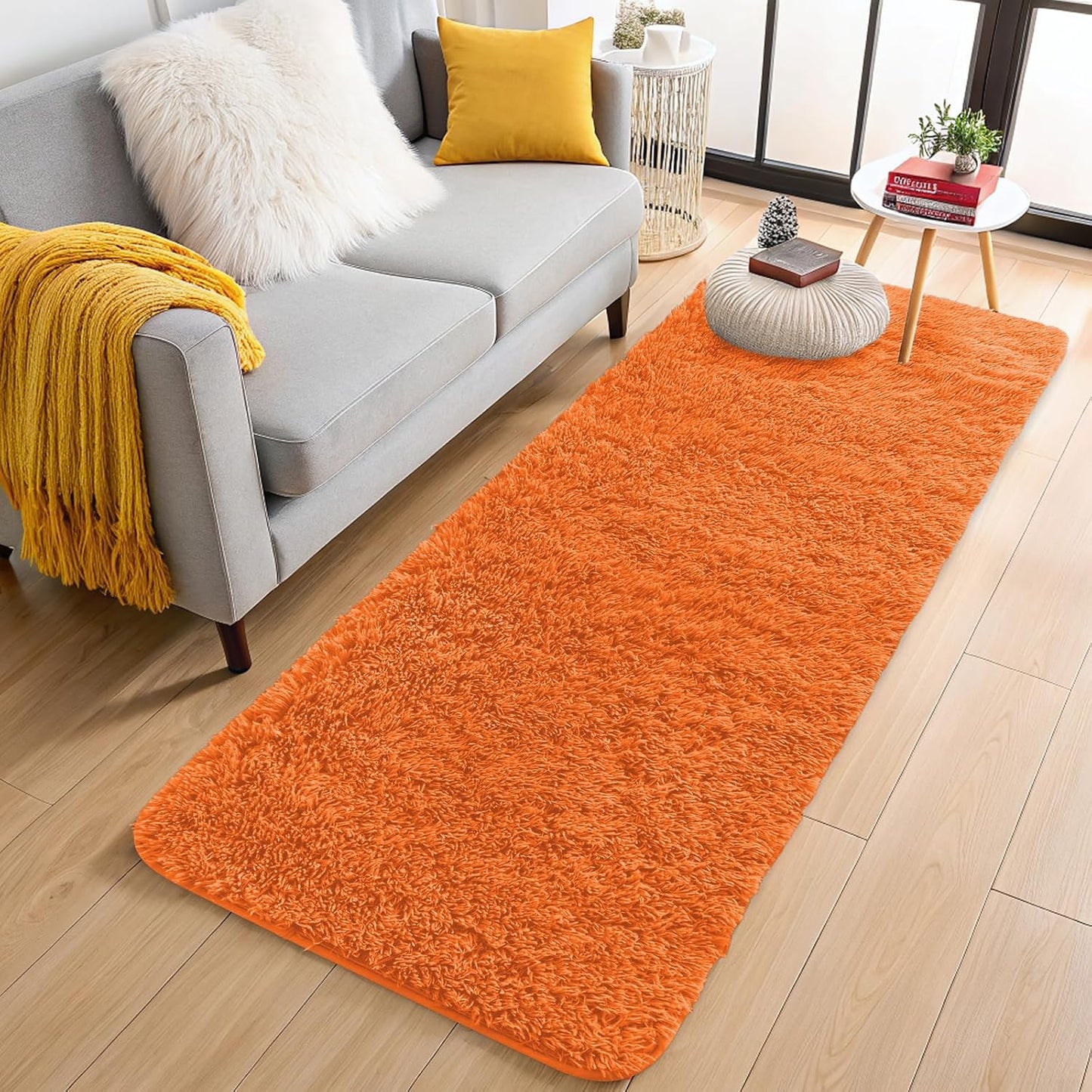 OLANLY Runner Rugs - Soft, Machine Washable Shaggy Carpet for Hallway & Bedroom | Orange, 2x5 ft