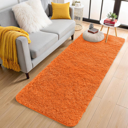 OLANLY Runner Rugs - Soft, Machine Washable Shaggy Carpet for Hallway & Bedroom | Orange, 2x5 ft