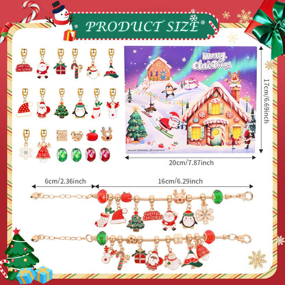 Skiennix Christmas Advent Calendar - 24-Day Countdown with 2 DIY Charm Bracelet Kits