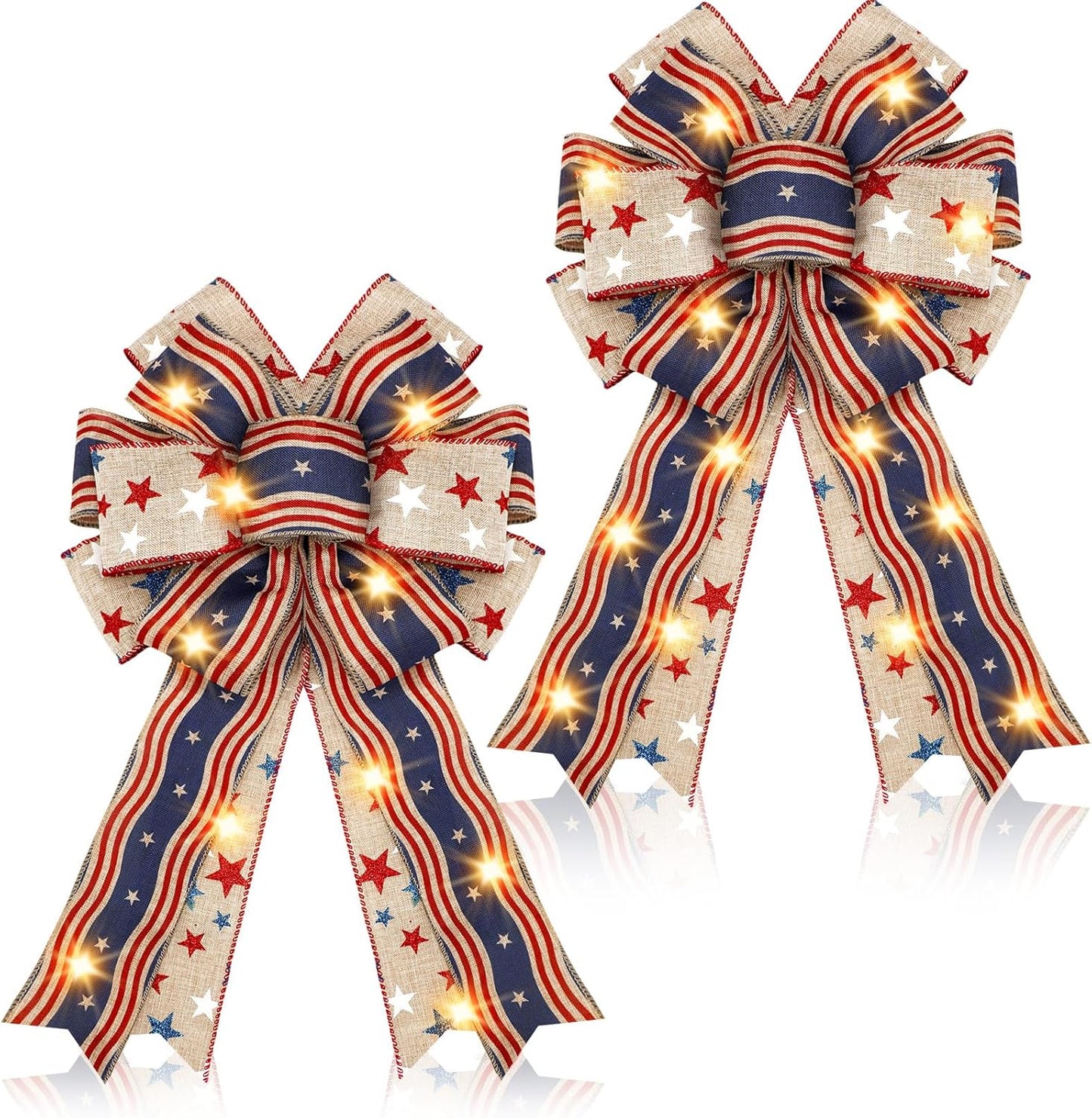 Regine Switzerland Patriotic Lighted Wreath Bow - Large Red, White & Blue 4th of July Decor