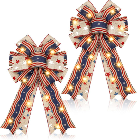 Regine Switzerland Patriotic Lighted Wreath Bow - Large Red, White & Blue 4th of July Decor
