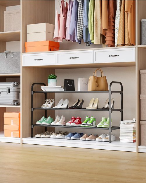 Kitsure Extra-Long Shoe Rack - 3-Tier Stackable Organizer for Closet & Entrance | 39" Wide, Black