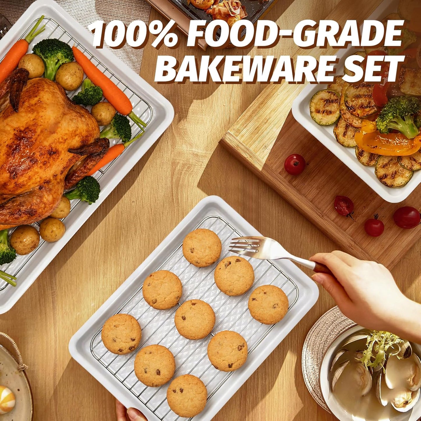 Skiennix Nonstick Ceramic Baking Sheet Set - 2-Pack Half Sheet Pan, Oven Safe 550°F, Dishwasher Safe, Gray Yellow