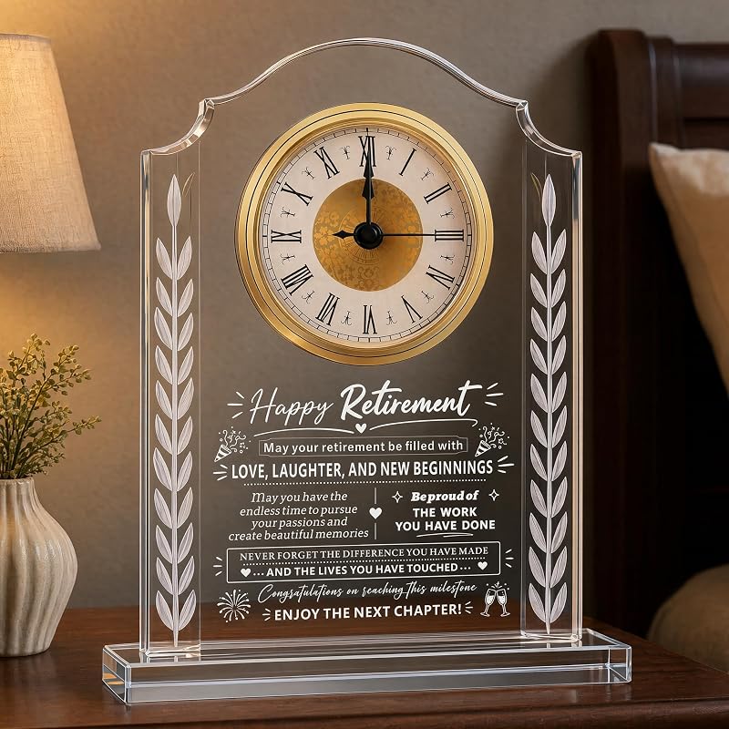 Retirement Gift - Crystal Clock Plaque for Women and Men - Variation: Retirement Gift