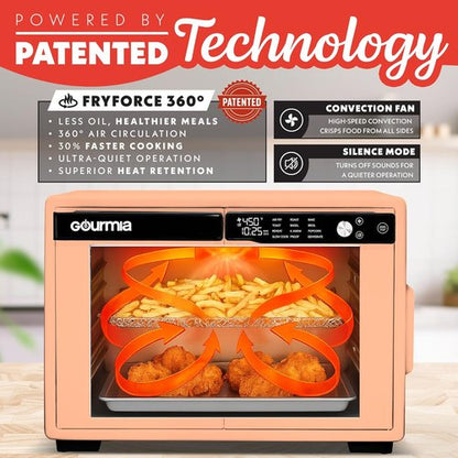 Gourmia French Door Air Fryer Oven - 37 Qt Convection Toaster Oven with 12 Cooking Presets | Digital Display, Peach