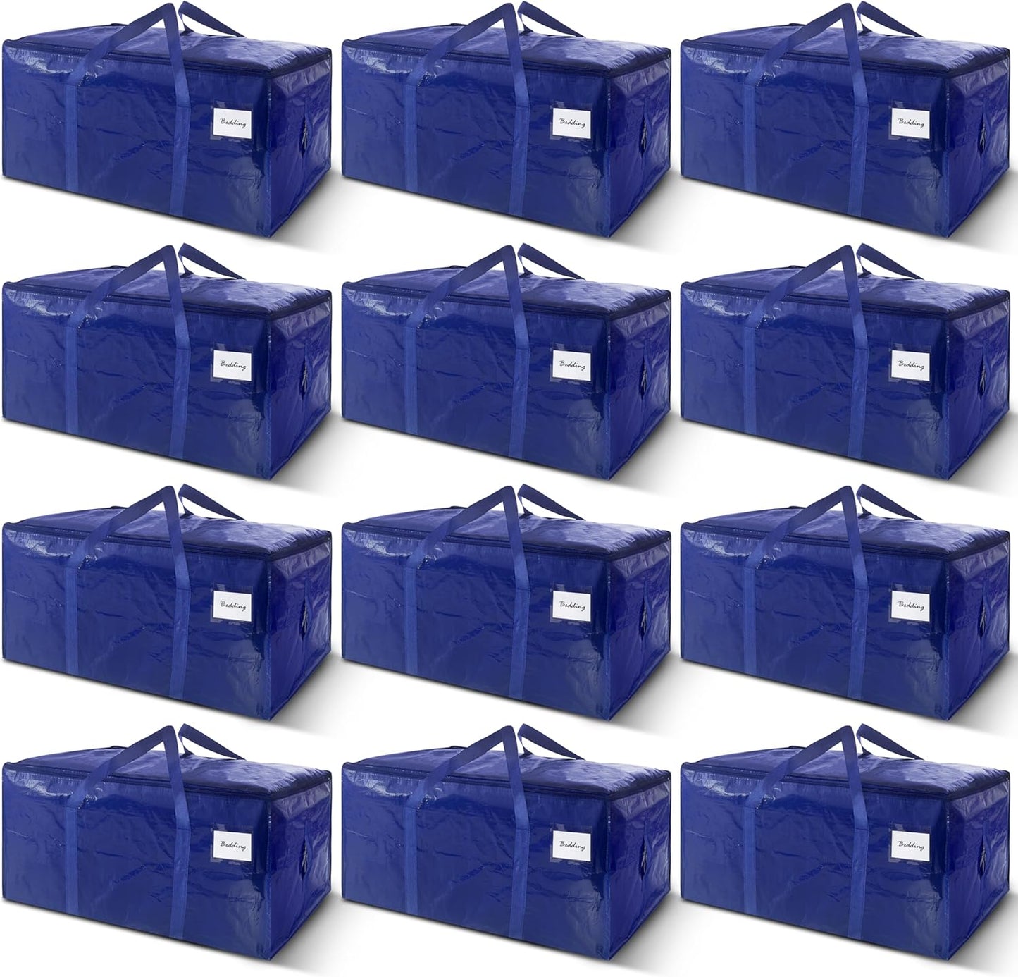 Skiennix Extra Heavy Duty Moving Bags - 12 Pack with Strong Zipper & Handles | 33 Gallon Dark Blue Storage Totes