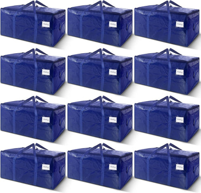 Skiennix Extra Heavy Duty Moving Bags - 12 Pack with Strong Zipper & Handles | 33 Gallon Dark Blue Storage Totes