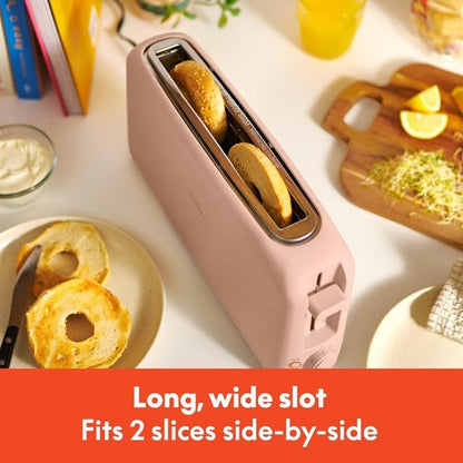 Bella 2 Slice Slim Toaster - 6 Setting Shade Control with Reheat & Cancel | 10” Long Slot, Blossom Color