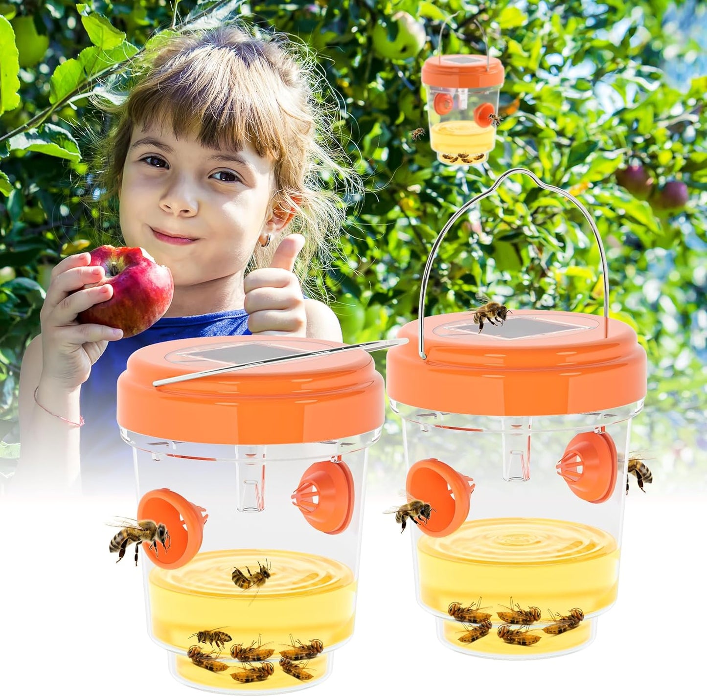 Skiennix Wasp Traps - Solar Powered Outdoor Hanging Traps with Rubber Whiskers & LED Light | 2 Pack