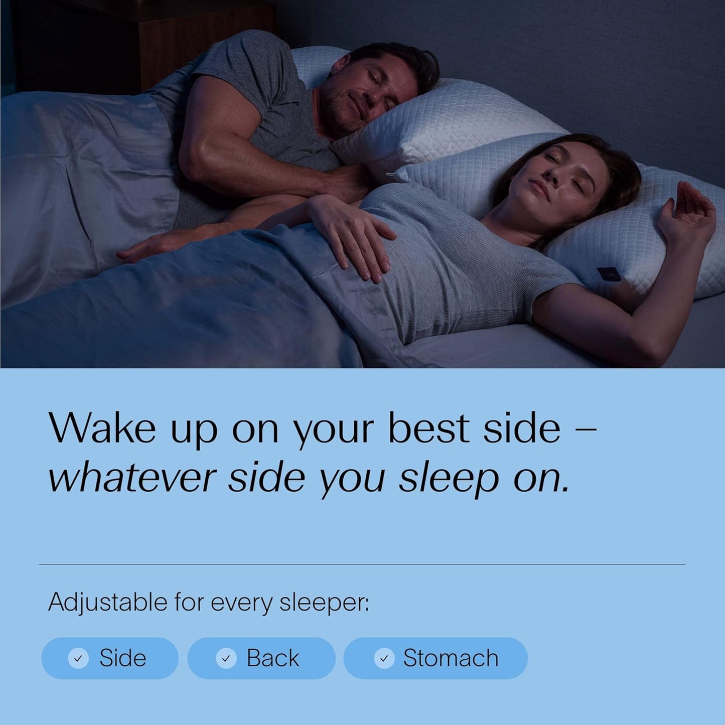 DreamyBlue Signature Pillow - Adjustable Loft Shredded Memory Foam for All Sleep Positions | Washable Bamboo Rayon Cover | CertiPUR-US Certified (Queen)