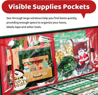 Fabspace Christmas Wrapping Paper Storage Organizer - 40 Inch Gift Wrap Container with Visible Pockets - Red