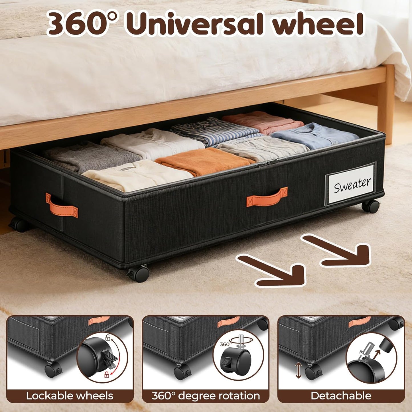 Under Bed Storage - 2-Pack Rolling Storage Drawers with Clear Lids | 66L Organizer Bins for Clothes & Shoes (30" L x 16.2" W x 7.5" H)