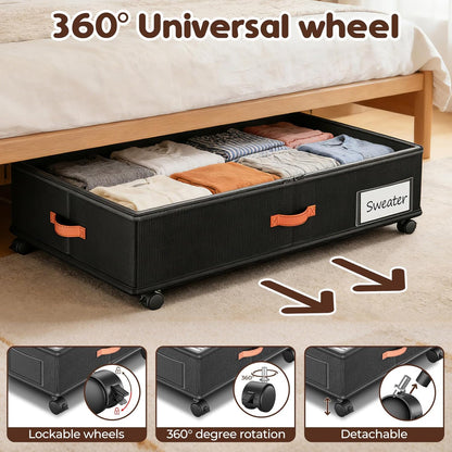 Under Bed Storage - 2-Pack Rolling Storage Drawers with Clear Lids | 66L Organizer Bins for Clothes & Shoes (30" L x 16.2" W x 7.5" H)