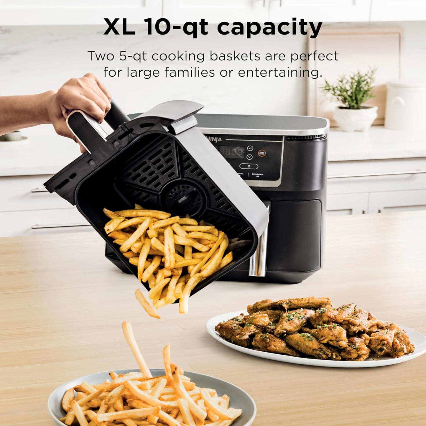 Ninja Foodi Air Fryer - 6-in-1 10-QT DualZone Baskets | Smart Finish for Cooking Two Foods | XL Capacity | Black | DZ302