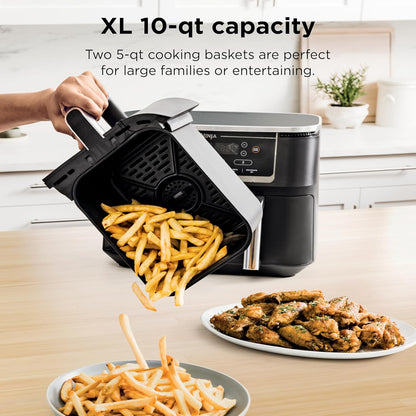 Ninja Foodi Air Fryer - 6-in-1 10-QT DualZone Baskets | Smart Finish for Cooking Two Foods | XL Capacity | Black | DZ302